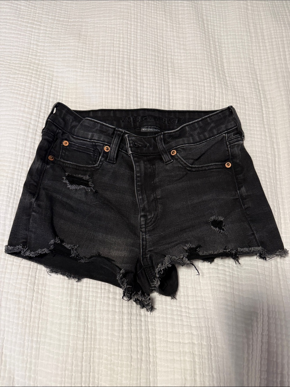 American Eagle Outfitters Black Ripped Frayed Hem Jean Shorts